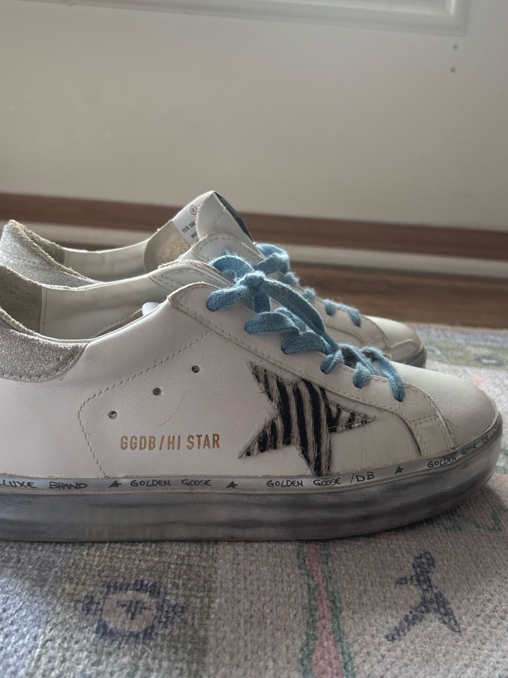 Golden Goose women's White Star Sneakers with Blue Laces